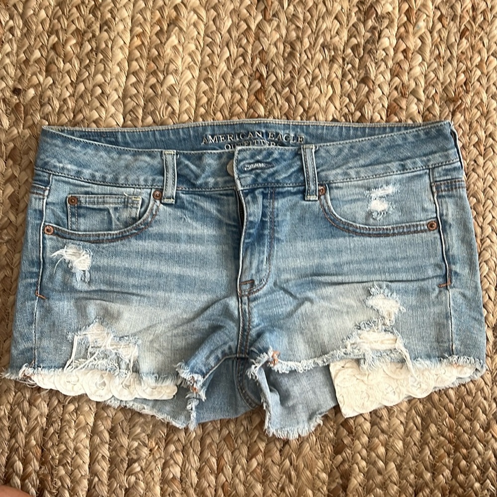 American eagle shortie jean shorts lace pockets